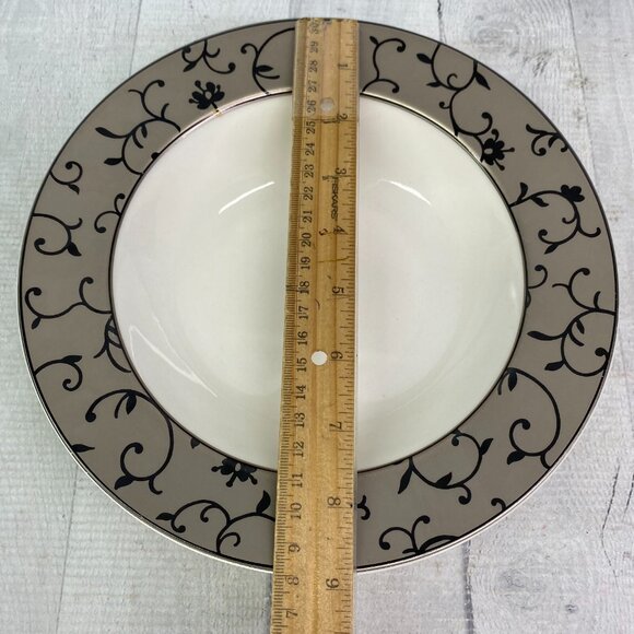 PTS International B Smith W Style FIORI Gray Rim Black Leaves 9" Bowls Set of 4 - Picture 11 of 16